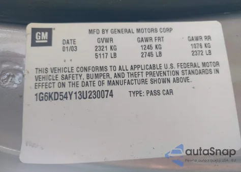 2003 Cadillac Deville Standard from USA, damaged, VIN 1G6KD54Y13U230074